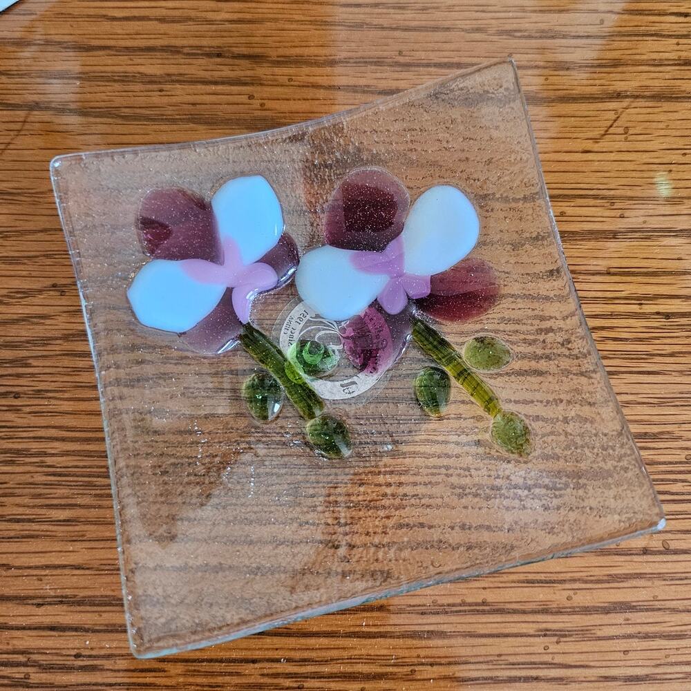 Elegant Art Glass Jewelry Dish with Floral Design by Dynasty Gallery Ring Dish